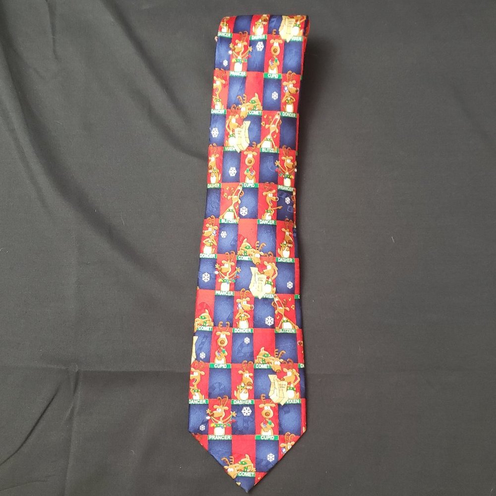 Yule Tie Greetings Christmas Tie w/ Santa’s Reindeer doing Different Activities